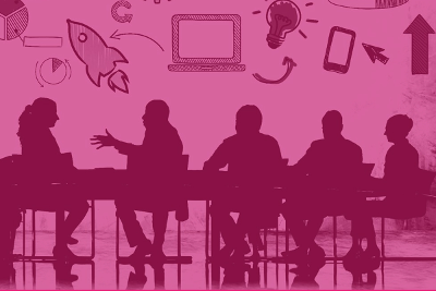 Red silhouette of school governors meeting